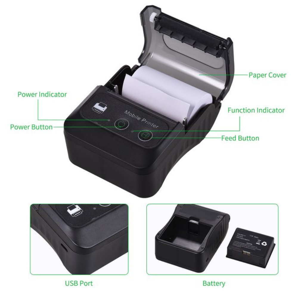 Mini Thermal Printer Wireless Bluetooth Printer 58mm Paper