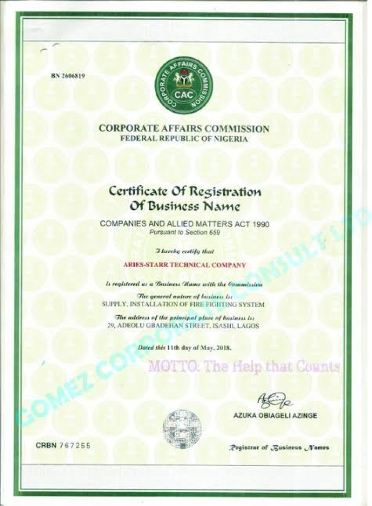 CAC Certificate Registration (Business Name)