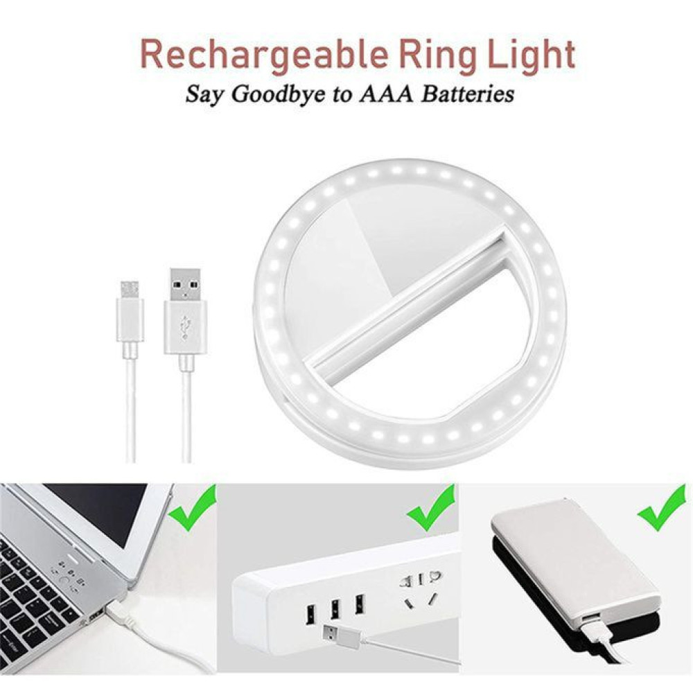 Rechargeable Selfie LED Ring Fill Light For Phone-white