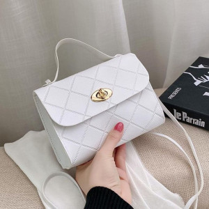 Ladies' White Diamond Pattern PU Leather Shoulder Bag - Sweet and Fashionable Tote Crossbody Mini Bag