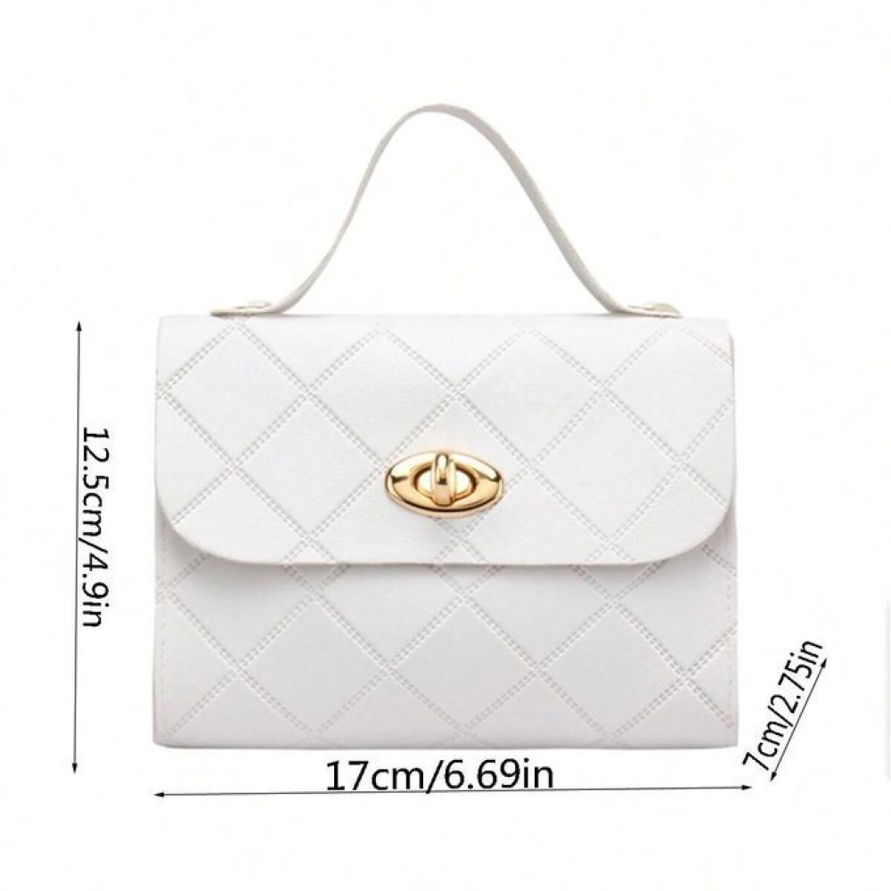 Ladies' White Diamond Pattern PU Leather Shoulder Bag - Sweet and Fashionable Tote Crossbody Mini Bag