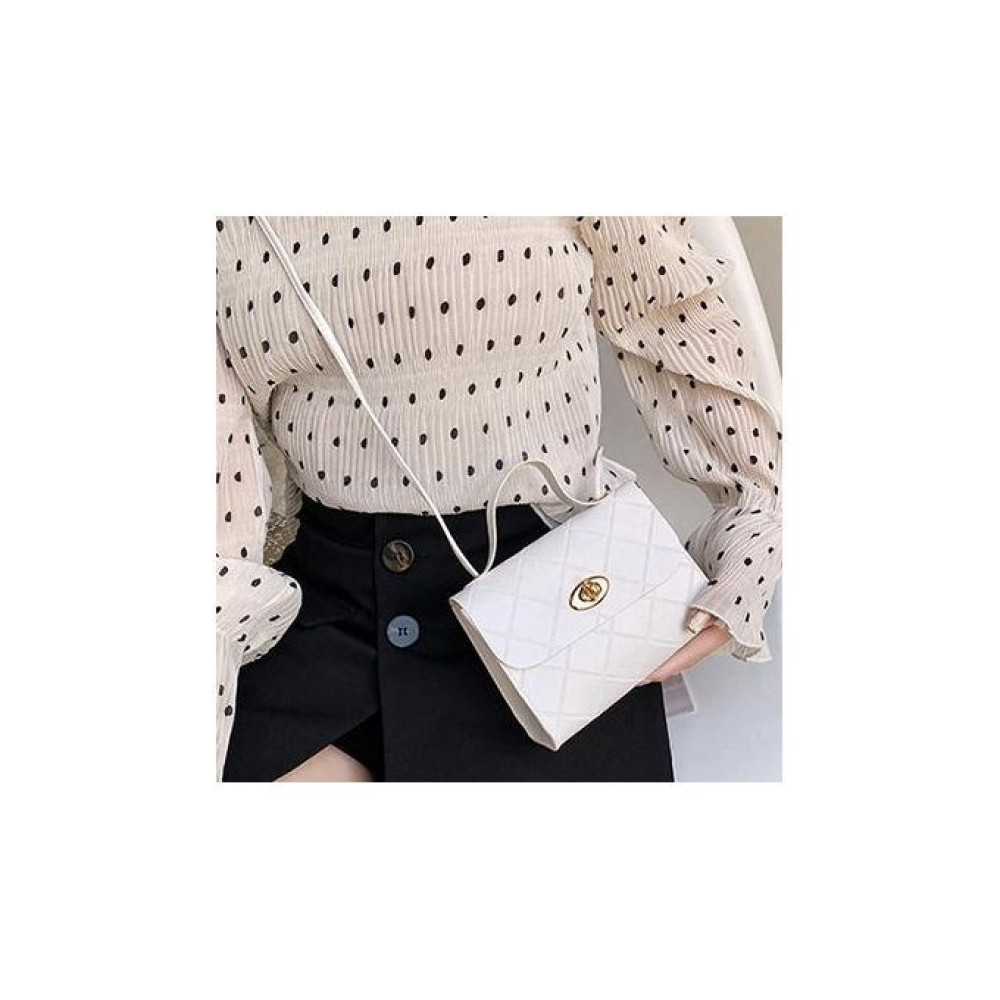 Ladies' White Diamond Pattern PU Leather Shoulder Bag - Sweet and Fashionable Tote Crossbody Mini Bag