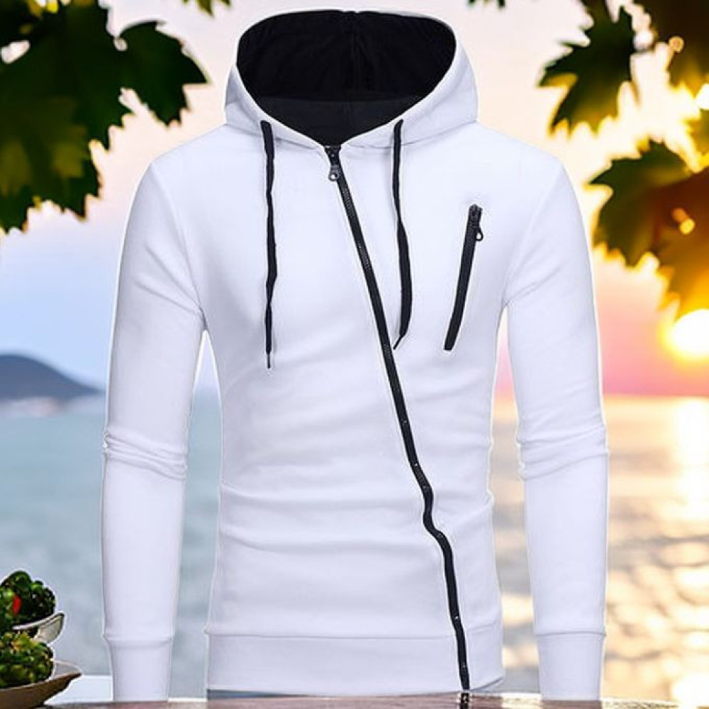 Men's Trendy Zipper Comfort Hoodie Varsity Jacket Sweatshirts - White