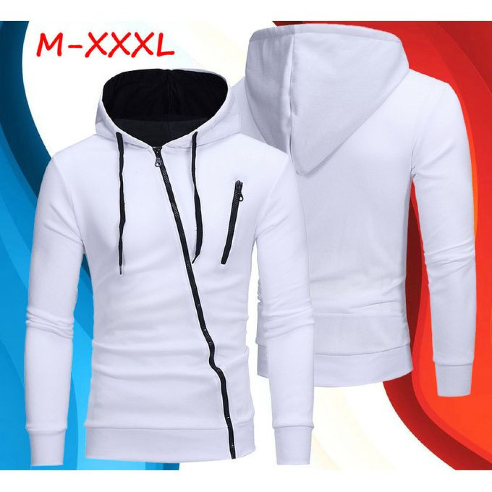 Men's Trendy Zipper Comfort Hoodie Varsity Jacket Sweatshirts - White