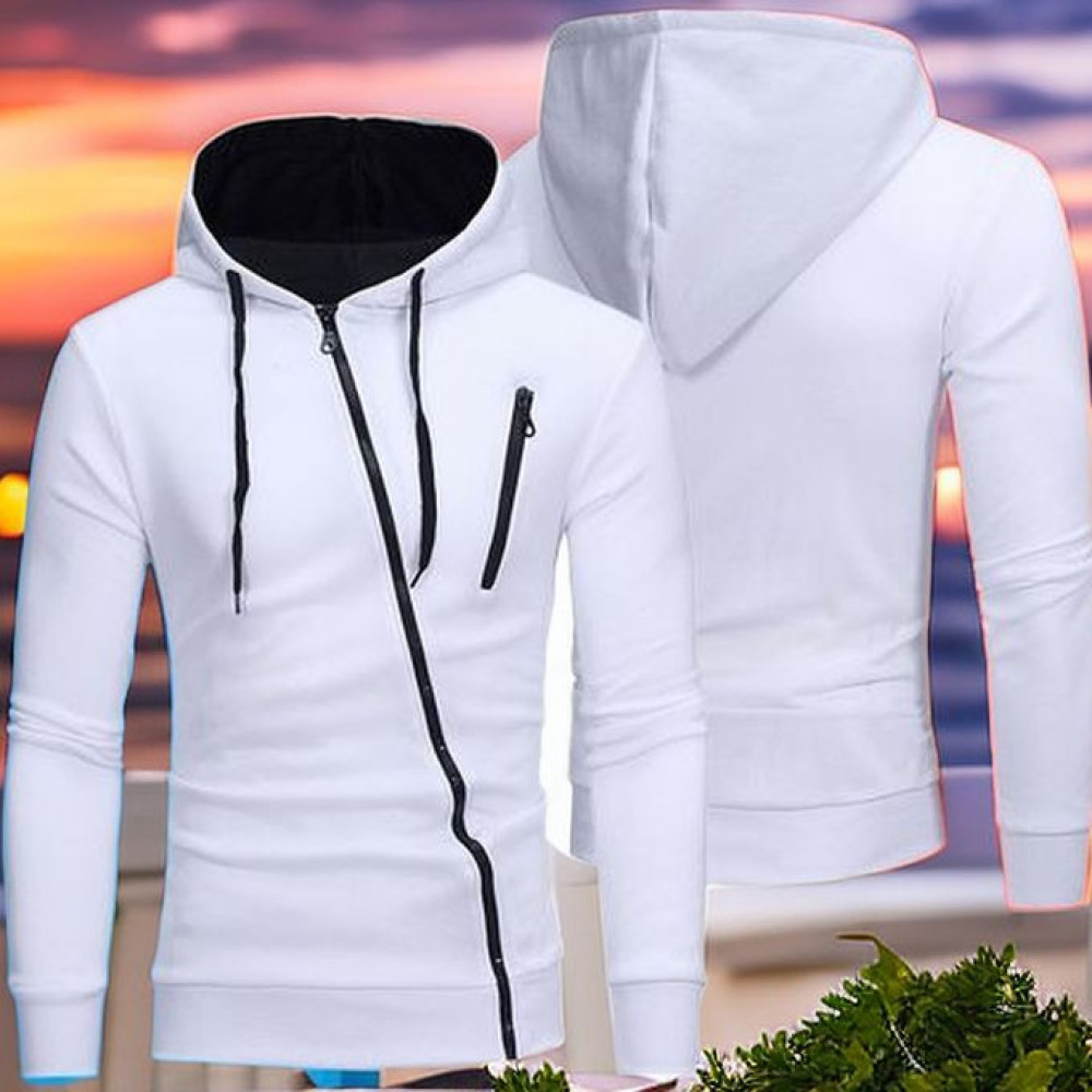 Men's Trendy Zipper Comfort Hoodie Varsity Jacket Sweatshirts - White